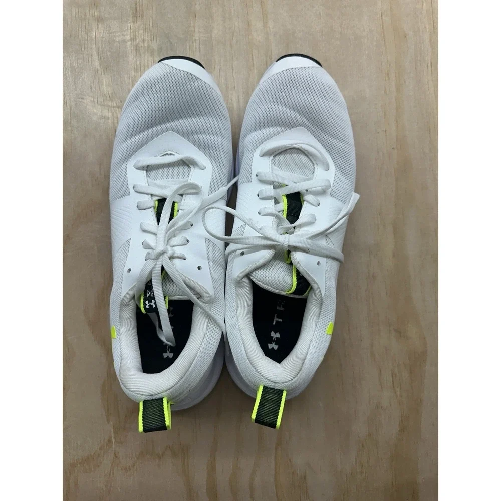 Under Armour Charged Aurora White Sneakers Men's Sz 10 Neon Green Logo Running‎